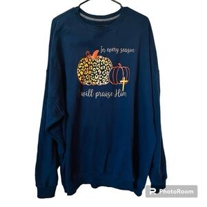 Fall Christian Pumpkin Navy Blue Soft Plus Size Sweatshirt Motivational 4XL B1